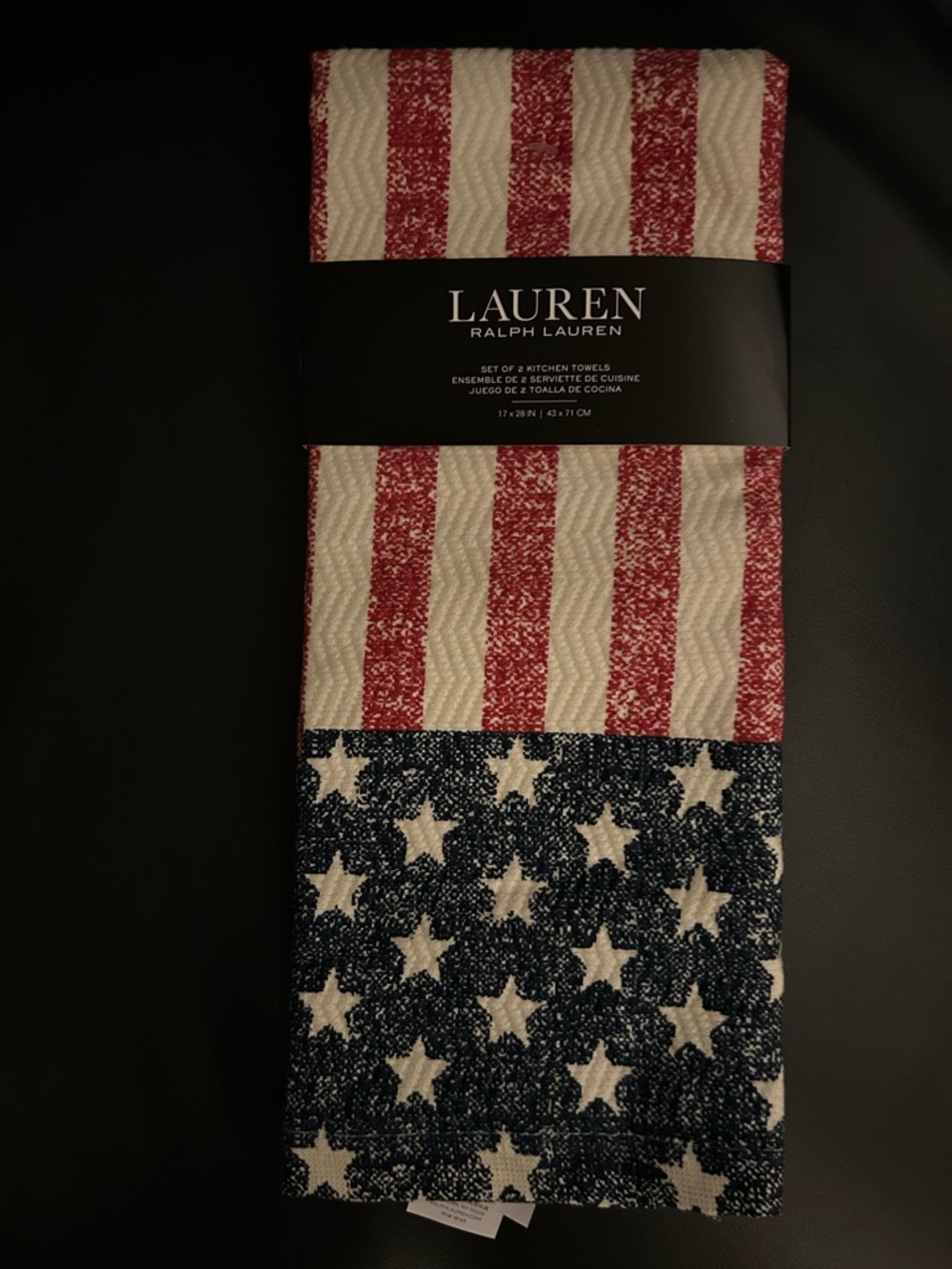 Ralph Lauren Red, White & Navy Stars & Stripes set of 2  Kitchen Towels 17”x 28”